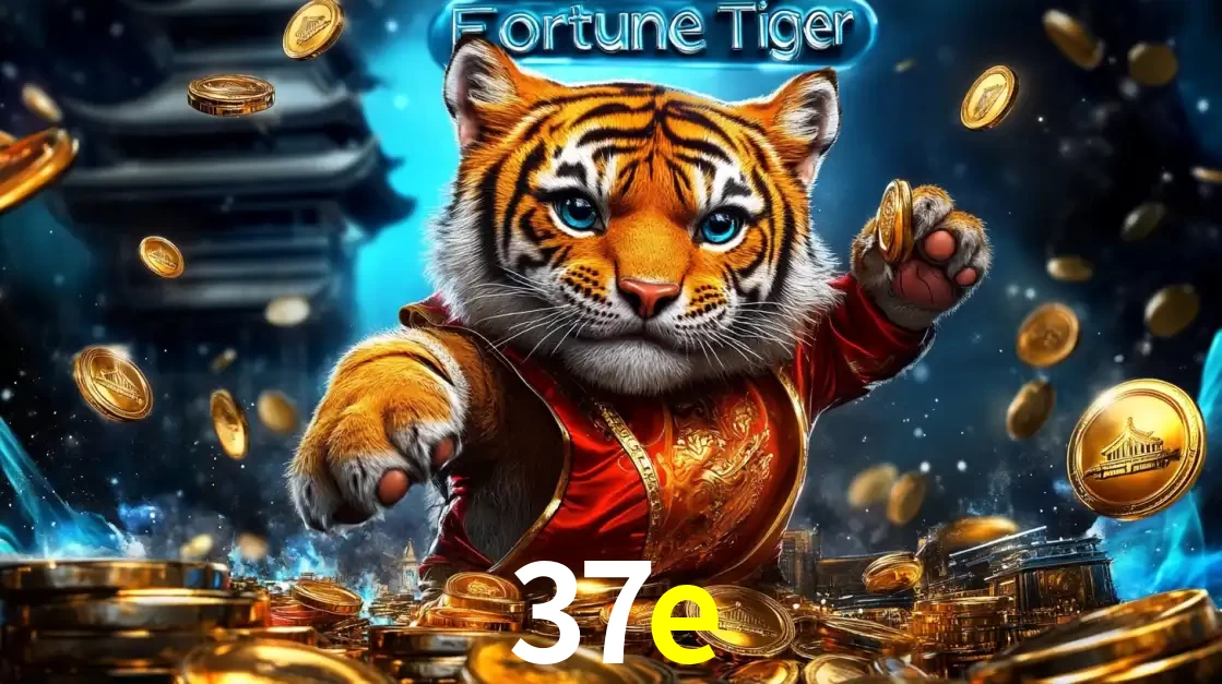 Imagem promocional do jogo de slot Fortune Tiger, com um tigre majestoso em traje tradicional cercado por uma fortuna em moedas de ouro, disponível agora no cassino 37e.