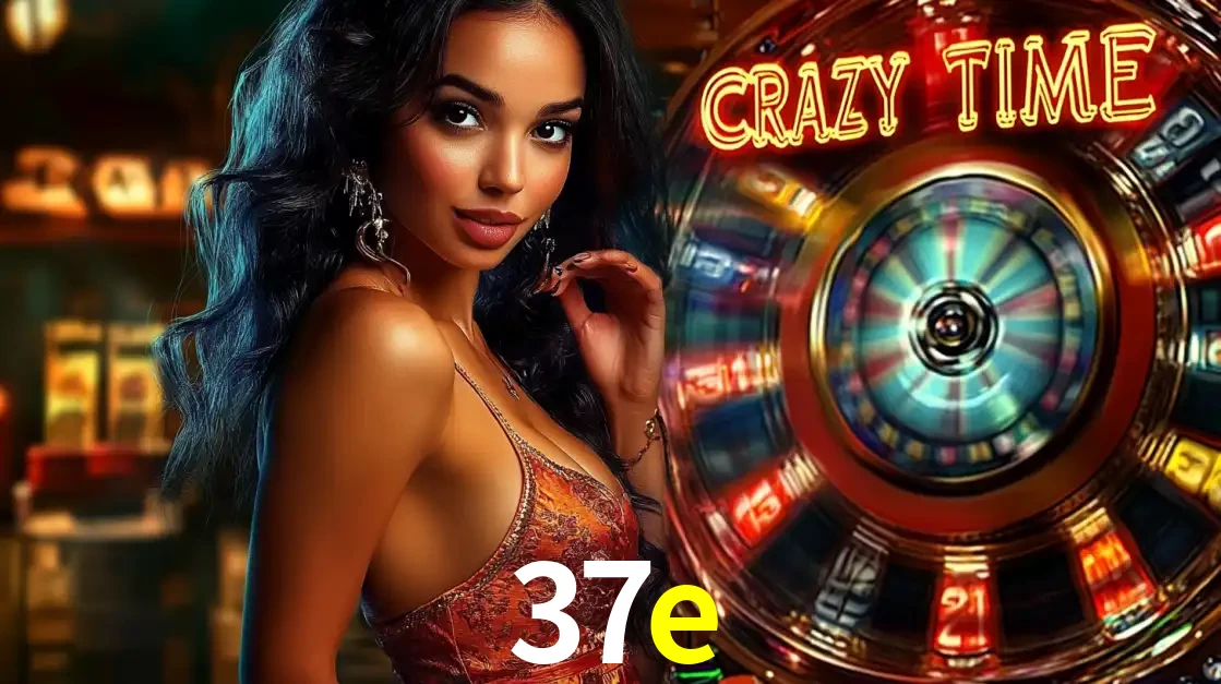 Mulher elegante ao lado da vibrante roda da fortuna do jogo de cassino ao vivo Crazy Time, um dos game shows mais populares e cheios de prêmios do 37e.